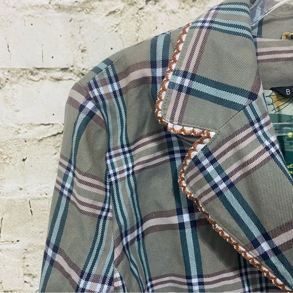Bernardo Green Plaid Bicycle Print Lace Blazer Jacket - Picture 3 of 7